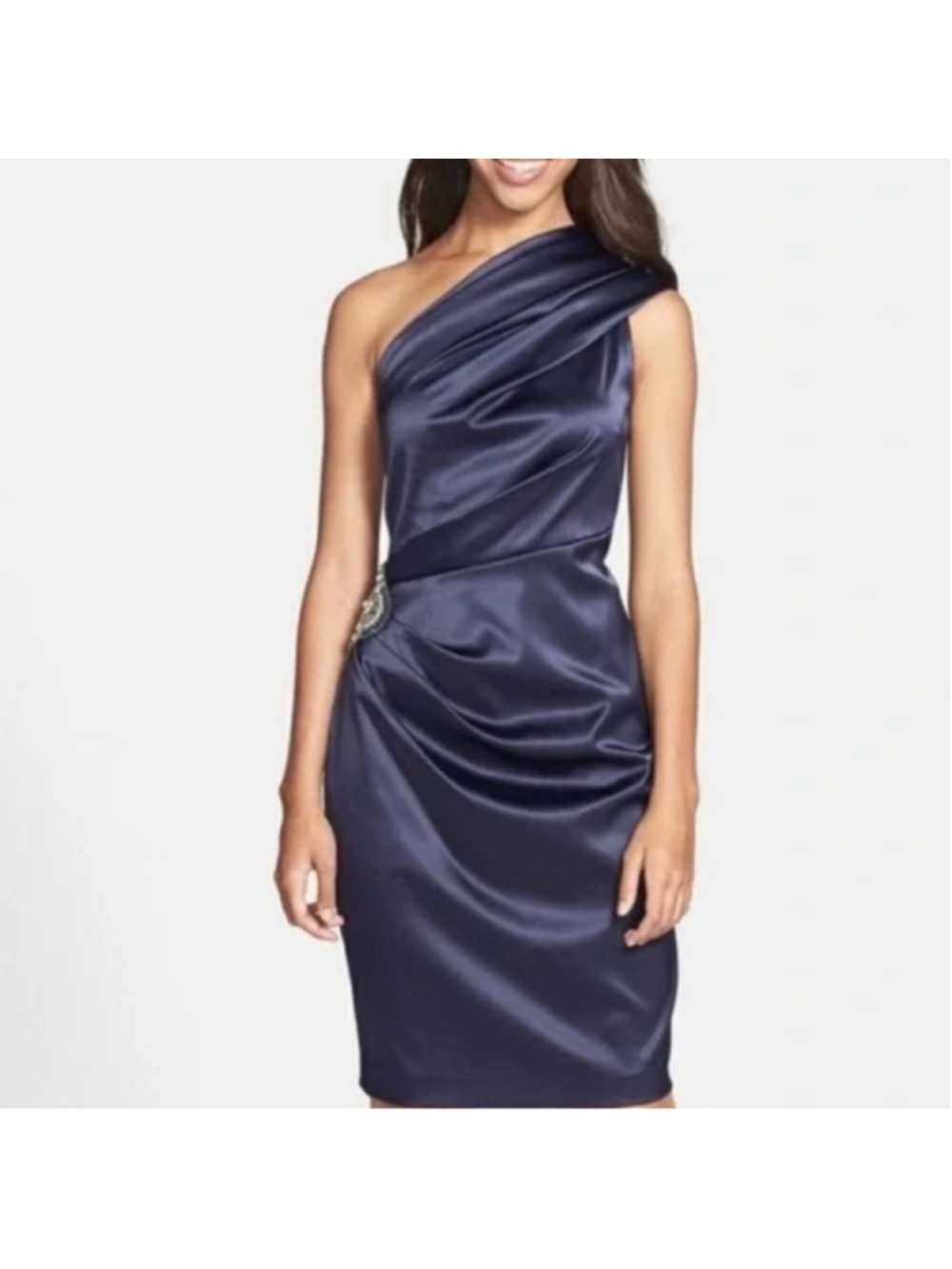 ELIZA J satin lined dress one shoulder cocktail party dress navy blue size 14
